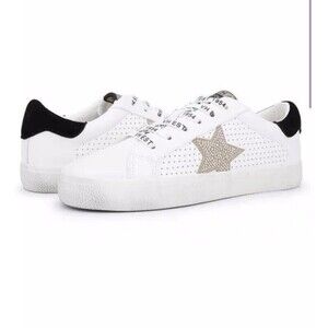 New Vintage Havana Gemma Glitter Star Leather Sneaker Women 6 M White